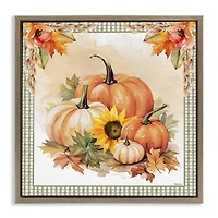 Stupell Industries Autumn Pumpkins Floral Border Floater Framed Art