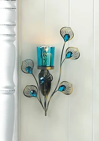 11'' Peacock Inspired Single Candle Wall Sconce
