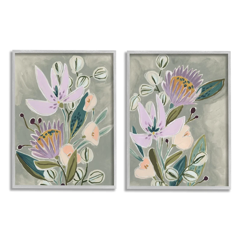 Stupell Industries Abstract Purple Floral Arrangement Framed Wall Art Set