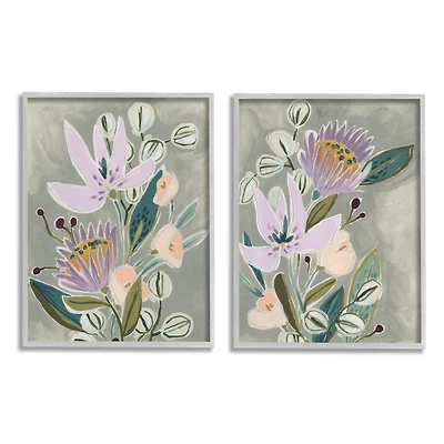 Stupell Industries Abstract Purple Floral Arrangement Framed Wall Art Set