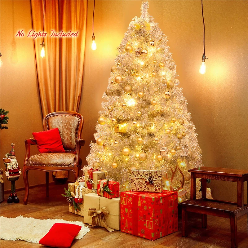 Costway 6ft. Unlit Artificial Silver Tinsel Hinged Christmas Tree with Metal Stand