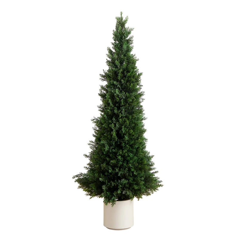 5ft. UV-Resistant Cedar Tree in White Planter