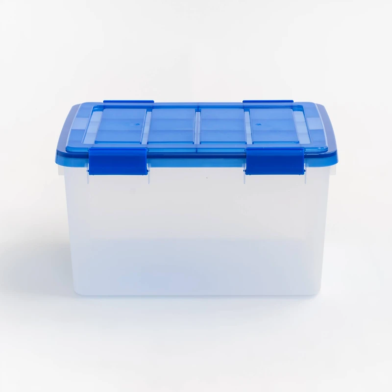 IRIS® WeatherPro™ 44qt. Clear Heavy Duty Plastic Storage Bins with Blue Lids, 4ct.