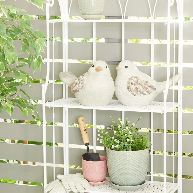 12" Gray Stone Farmhouse Bird Garden Sculpture Set