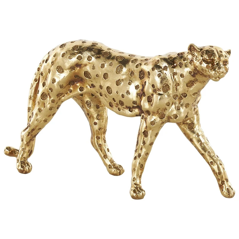 10" Gold Leopard Walking Sculpture with Textured Spots
