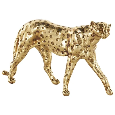 10" Gold Leopard Walking Sculpture with Textured Spots