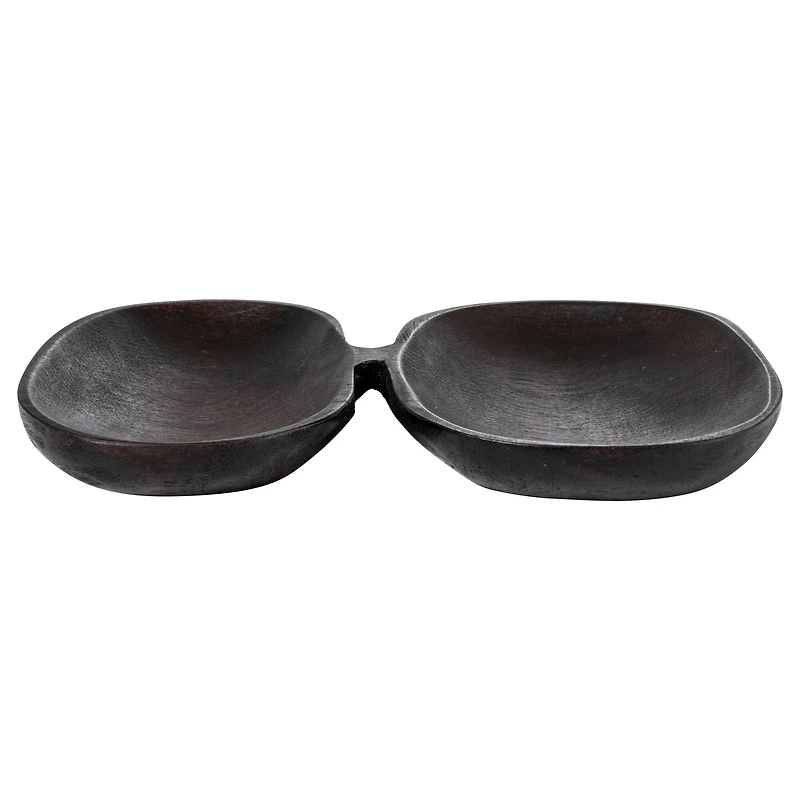 Hello Honey® 6" Brown Mango Wood Dual Cavity Serving Dish