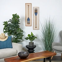 Brown Wood Paddle Wall Décor with Blue Accents & Chevron Pattern Set