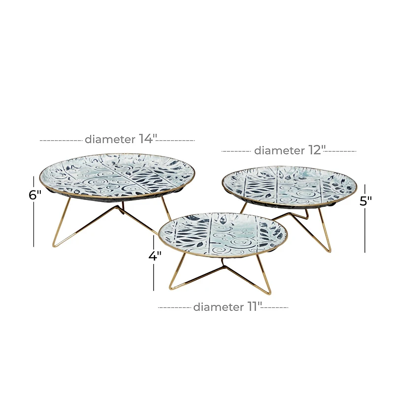 Set of 3 White Metal Farmhouse Cake Stand, 11", 12", 14"