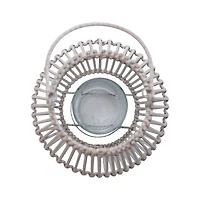 Hello Honey® 11.7" Whitewashed Round Hand-Woven Bamboo Lantern with Handle & Glass Insert