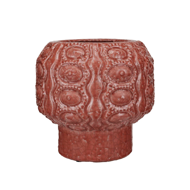 Hello Honey® 9" Coral Crackle Glaze Embossed Terra Cotta Footed Vase Planter