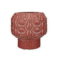 Hello Honey® 9" Coral Crackle Glaze Embossed Terra Cotta Footed Vase Planter
