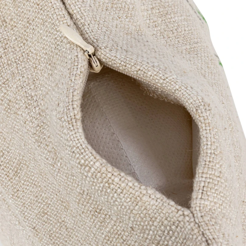 Hello Honey® Hand-Embroidered Botanicals Linen Blend Lumbar Pillow with Kantha Stitch & Flanged Edge