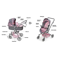 Badger Basket Gray & Pink Daydream Multi-Function Single Doll Pram & Stroller