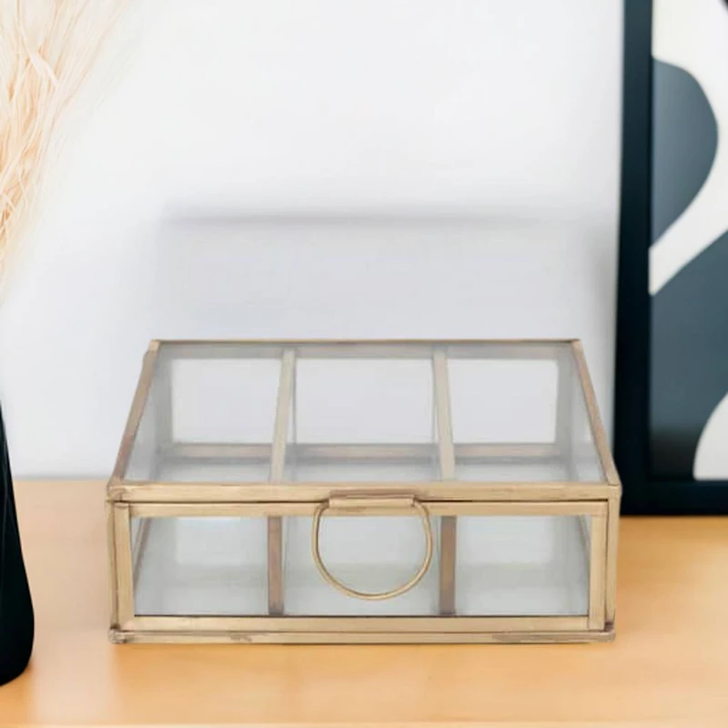 Hello Honey® Small Brass Metal & Glass 3 Compartment Box