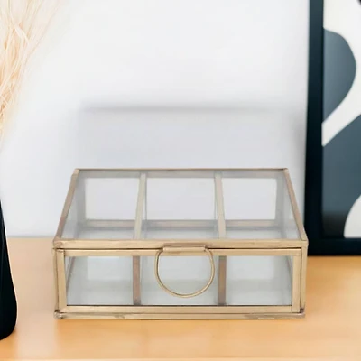 Hello Honey® Small Brass Metal & Glass 3 Compartment Box