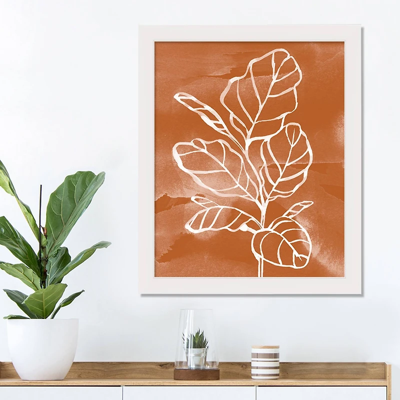 Orange Fiddleleaf Fig White Framed Print Under Plexiglass