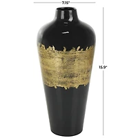 16" Black Metal Abstract Vase with Gold Detailing