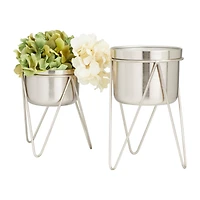Set of 2 Silver Iron Modern Planter, 10" x 8"