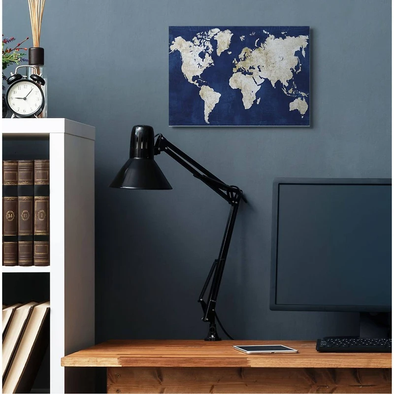 Stupell Industries Navy and Distressed Gold World Map Canvas Wall Art