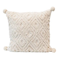 Hello Honey® Cream Cotton Tufted Pillow with Pom Poms