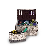 Dritz® Neutral Floral Medium Rectangular Sewing Basket With Zippered Case