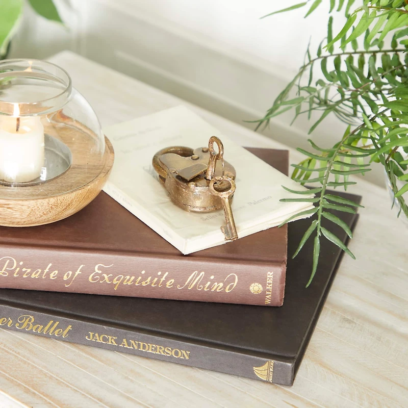 Brass Iron Eclectic Lock And Key, 2" x 3"