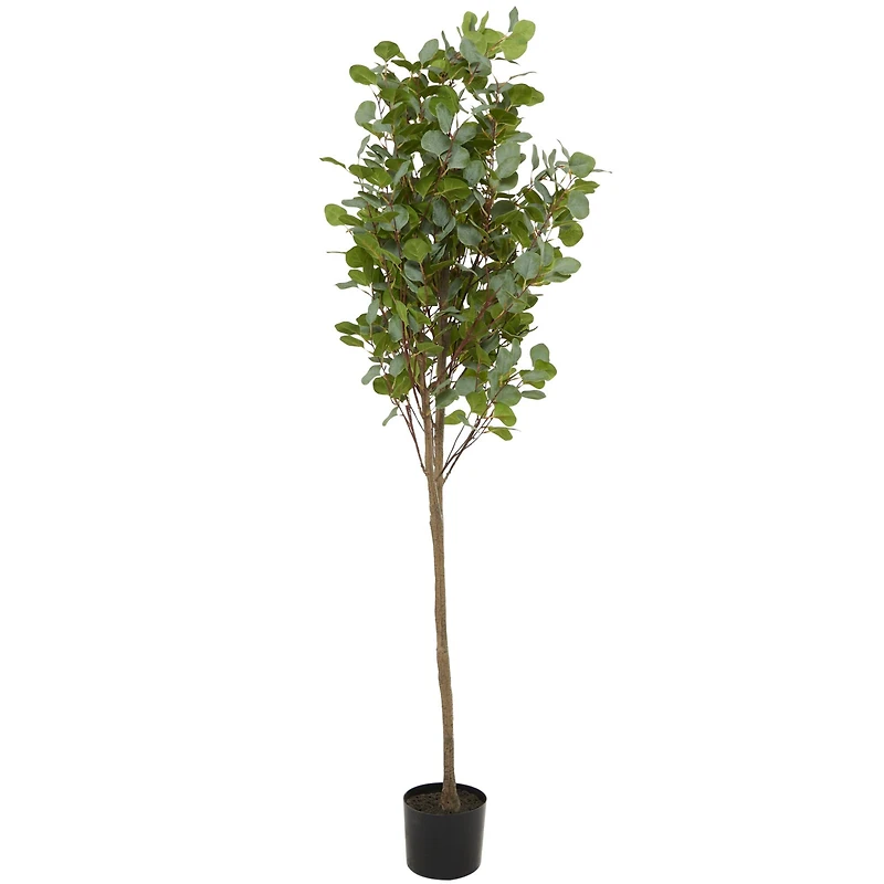 70" Green Faux Foliage Eucalyptus Artificial Tree With Black Plastic Pot