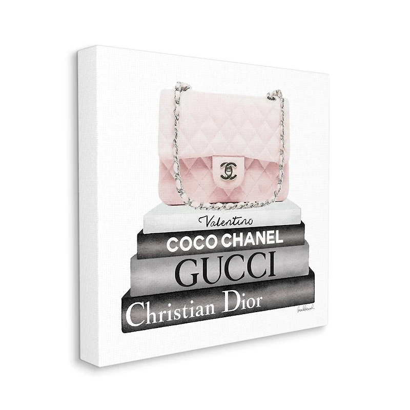 Stupell Industries Pink Quilted Purse on Modern Chic Bookstack Canvas Wall Art