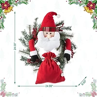 Glitzhome® 24" Santa Flocked Pine Needle & Berry Wreath