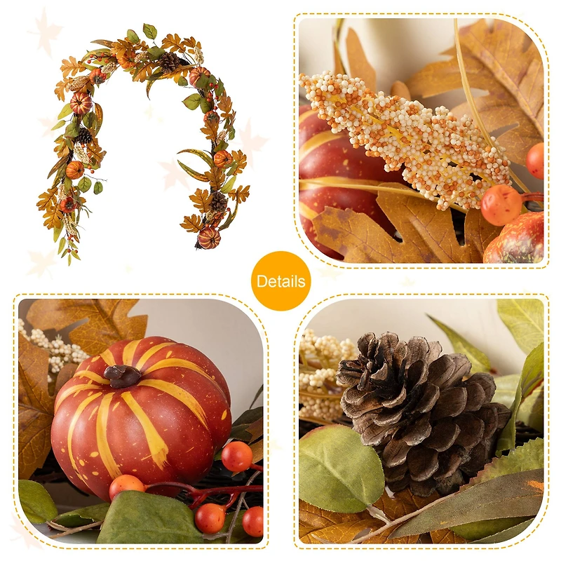 Glitzhome® 72" Fall Pumpkin Leaf Floral Garland