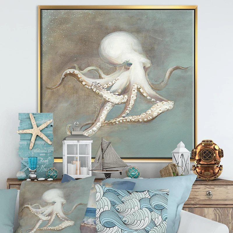 Designart - Octopus Treasures from the Sea - Nautical & Coastal Framed Canvas