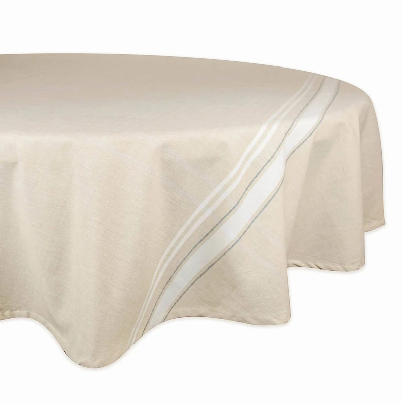 DII® 70" Round White French Stripe Tablecloth