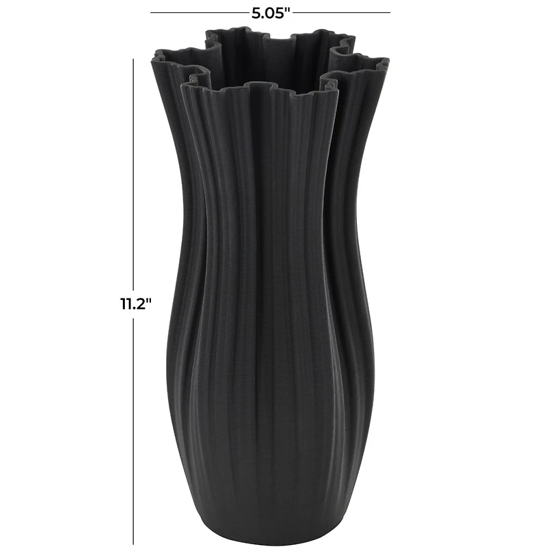 Black Contemporary Abstract Ribbed Ceramic Tulip Vase