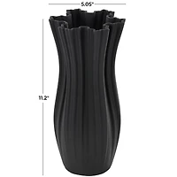 Black Contemporary Abstract Ribbed Ceramic Tulip Vase