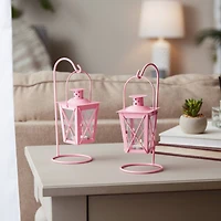 9" Pink Iron Railroad Hanging Lantern Set