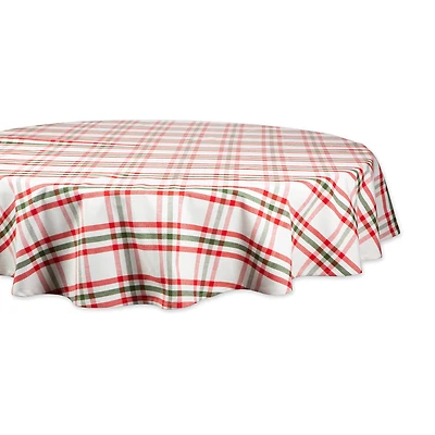 DII® 70" Round Jolly Tree Collection Nutcracker Plaid Tablecloth