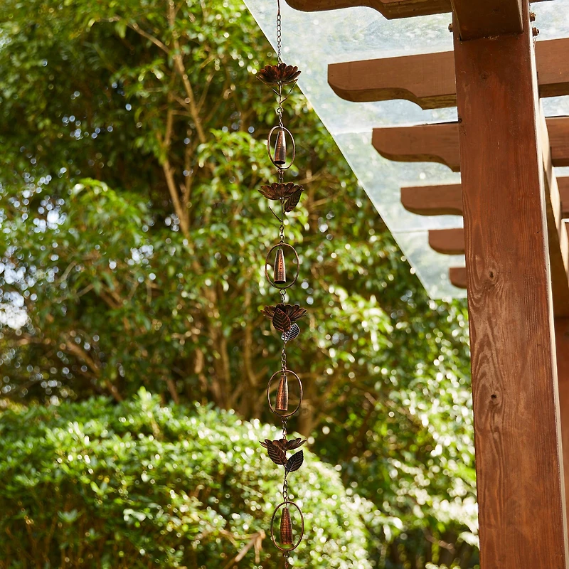 Glitzhome® 8.5ft. Faux Copper Lotus Flower & Bell Rain Chain