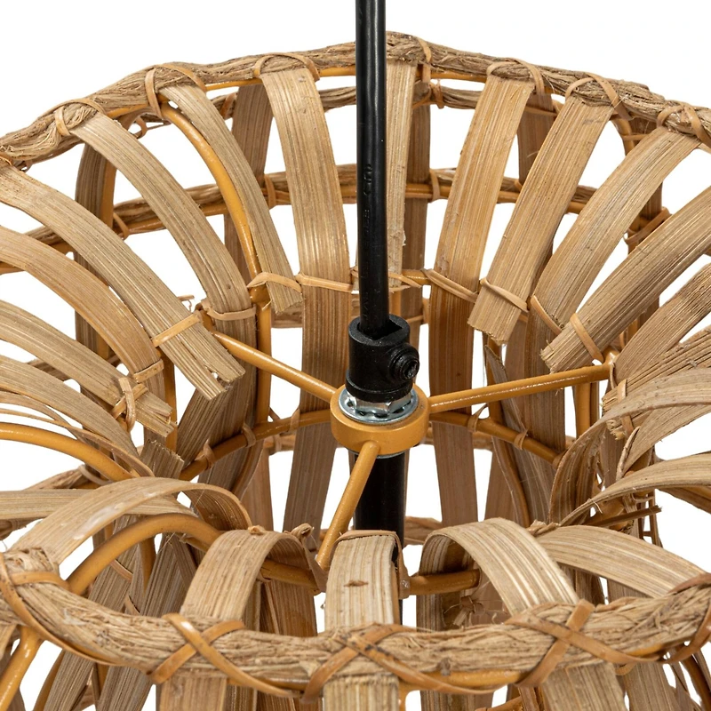 Hello Honey® 18" Natural Round Woven Rattan & Bamboo Pendant Lamp