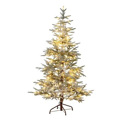6ft. Pre-Lit Flocked Woodland Fir Artificial Christmas Tree, Warm White LED Lights