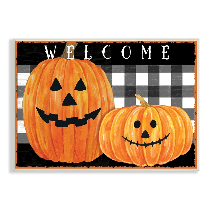 Stupell Industries Halloween Welcome Happy Pumpkins Wall Plaque