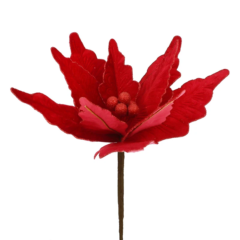 30" Red Glitter Poinsettia Stem by Ashland®