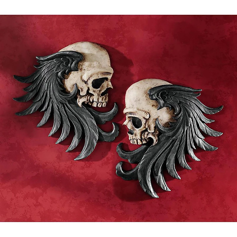 Design Toscano 9" Bad to the Bones Winged Skull Sentinel Wall Sculpture Set