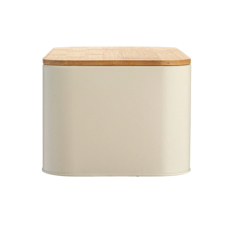 Hello Honey® 11.75" Cream Metal Bread Bin with Bamboo Lid