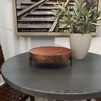 12" Brown Wood Tray with Black Metal Legs