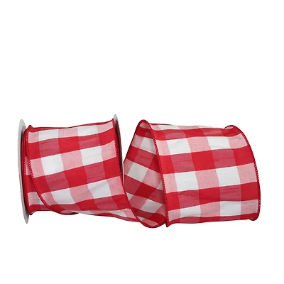 Reliant 4" x 10yd. Red & White Dupioni Buffalo Plaid Wired Ribbon