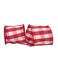 Reliant 4" x 10yd. Red & White Dupioni Buffalo Plaid Wired Ribbon