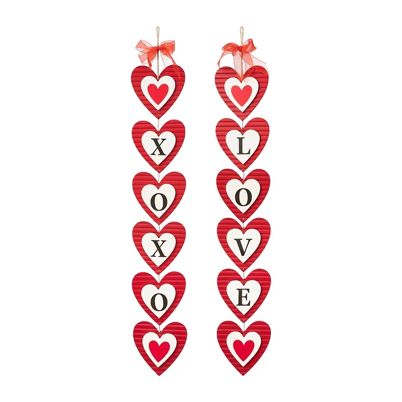 Glitzhome® 30" Set of 2 Valentine's Wooden Heart Door Hanger