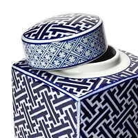 Hello Honey® 8.5" Blue and White Decorative Stoneware Ginger Jar with Lid