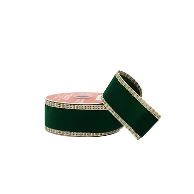 1.5" x 25ft. Green with Gold Edge Wired Ribbon by Celebrate It®